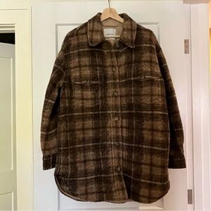 Aritzia Wilfred Ganna Brown Plaid Oversized Relaxed Fit Jacket